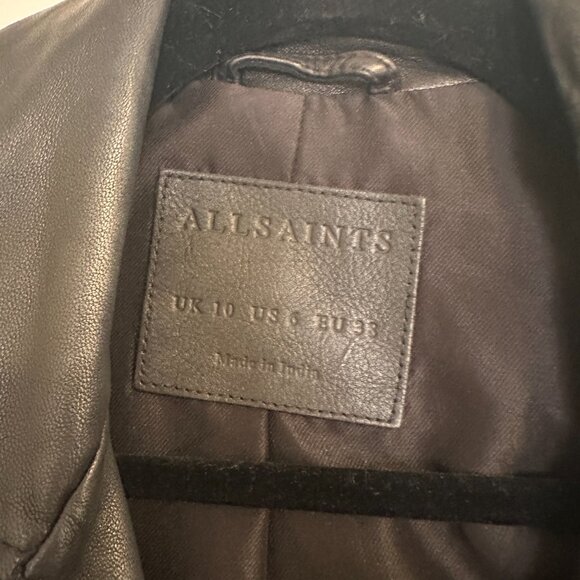 All Saints Leather Moto Jacket with Belted Waist - US 6 - Picture 2 of 6